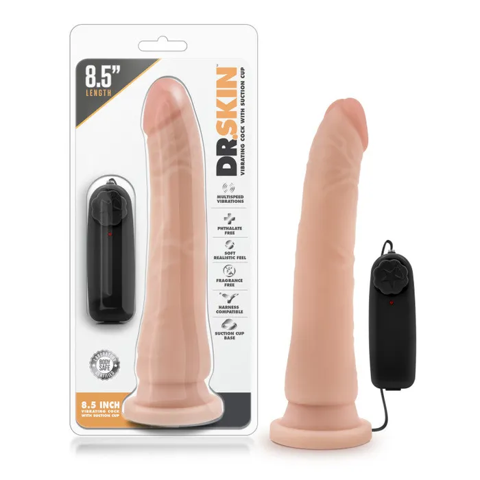 Blush Novelties Dildos Dr Skin 85 Inch Vibrating With Suction Cup Vanilla
