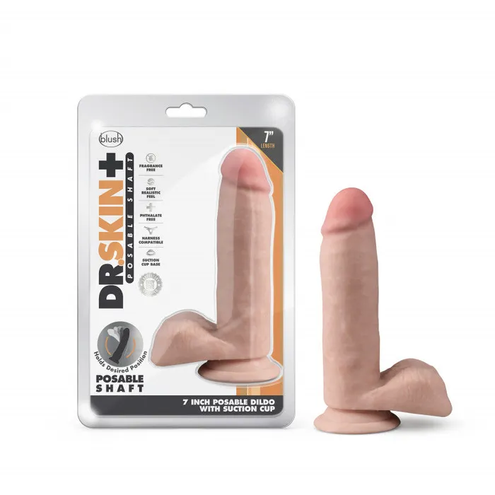 Blush Novelties Dr Skin Plus 7 Inch Posable With Balls Vanilla Dildos