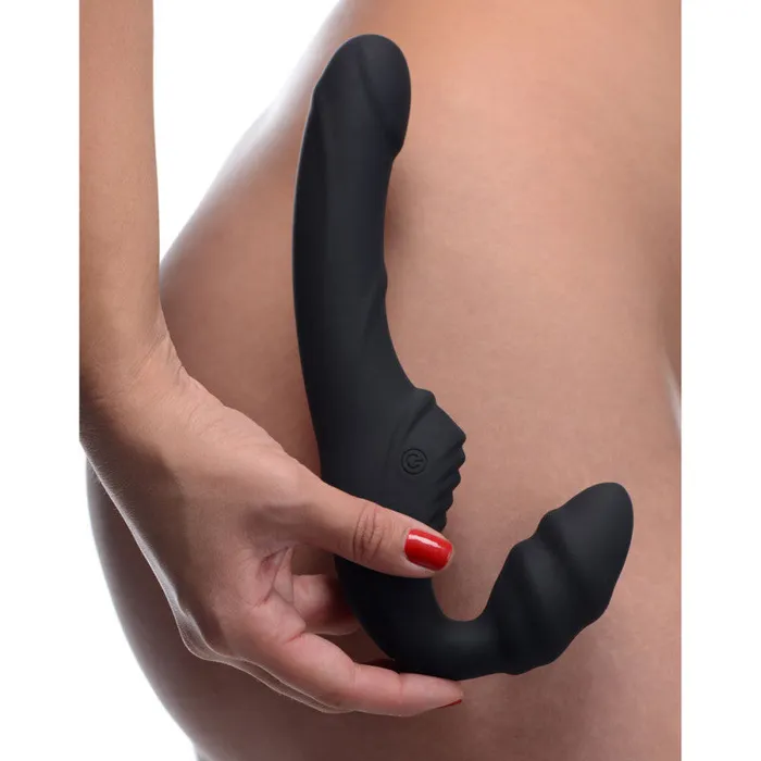 Female Sex Toys | Slim Rider Ribbed Vibrating Silicone Strapless  Strap-On - XR Brands Strap U