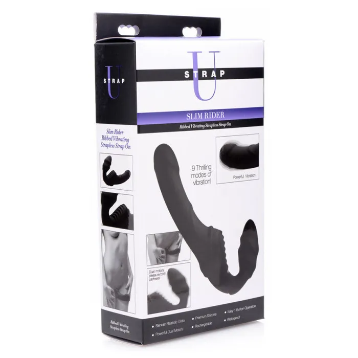 Female Sex Toys | Slim Rider Ribbed Vibrating Silicone Strapless  Strap-On - XR Brands Strap U