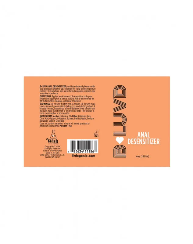 Lubricants | B-Luvd Anal Desensitizing Lubricant 4oz - Little Genie Lubricants | B-Luvd Anal Desensitizing Lubricant 4oz - Little Genie