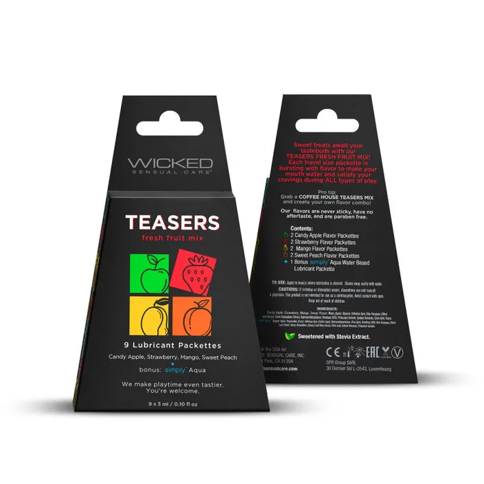 Lubricants | Teasers Fresh Fruit Mix - 9 Lubricant Packettes -2 Each - Wicked Sensual Care