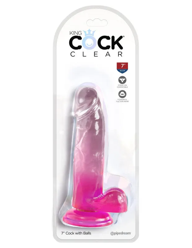 Pipedream Dildos | King Clear 7 Inch With Balls - Pink Pipedream Dildos | King Clear 7 Inch With Balls - Pink